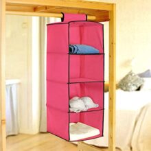 PINDIA Fancy & Foldable 4 Layer Pink with Black Border Hanging Storage Wardrobe ALMIRAH