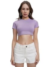 Tokyo Talkies Women’s Round Neck Fitted Crop Top | Short Sleeves | Chic & Versatile | Perfect for Casual & Layered Looks | Tops for Woman | Women Tops | Women Crop Top