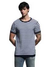 Jack & Jones Men Striped Regular Fit Blue Tshirt