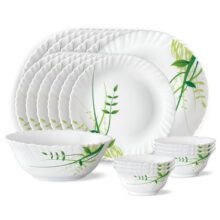 Larah By Borosil Herbs Opalware Dinner Set, 19-Pieces, White