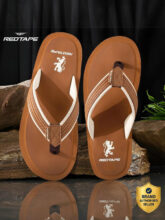 RED TAPE Men Flip Flops(Tan, Off White , 8)