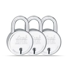 Link Locks Round 65MM_Double Locking Padlock (Silver, Pack of 3) Made in Aligarh.