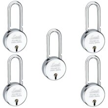 Link® 50mm New Round Long Shackle Padlock 5Pcs Set | 50,000 Key Combinations | Made in India | Double Locking | Steel Body | Iron Lever| 3 Keys for Each Padlock