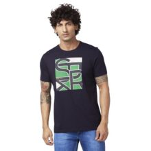 Spykar Men Navy Blue Blended Slim Fit Half Sleeve Round Neck Casual Printed Tshirt