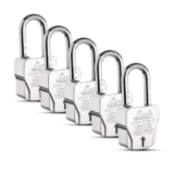Link® Atoot Extra 70mm Padlocks 5Pcs Set | 1 Crore Key Combinations | Stainless Steel Body | Hardened Shackle | 9 Brass Levers | Made in India | 3 Silver Keys with Keychain | 3Kyes for Each Padlock