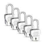 Link® Atoot Extra 60mm Padlocks 5Pcs Set | 200000 Key Combinations | 304 Stainless Steel Body | Hardened Shackle | Made in India | 3 Silver Keys with Keychain | 3Keys for Each Padlock
