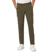 Spykar Men Solid Regular Fit Cargo Olive Green