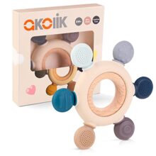 Akolik Baby Teething Ring Set, Silicone Teethers, BPA-Free Grasping Toys for 0-18 Months, Grey (Grey)