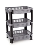 Black Olive 3 Layer Storage Trolley Rack – Multipurpose Storage Shelf Vegetable Storage Rack, Fruit Basket Organizer Space Saving Kitchen Storage Rack for Home Office Restaurant Bathroom (Grey)