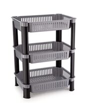 Black Olive 3 Layer Storage Trolley Rack – Multipurpose Storage Shelf Vegetable Storage Rack, Fruit Basket Organizer Space Saving Kitchen Storage Rack for Home Office Restaurant Bathroom (Grey)