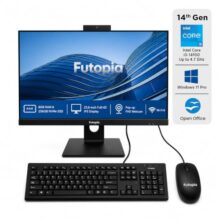 FUTOPIA 23.8″ FHD IPS All-in-One Desktop | Intel Core i3-14100 (Up to 4.7 GHz) | 8GB RAM | 256GB NVMe SSD | Pop-up FHD Webcam | Wi-Fi 6 | Windows 11 Pro with Office | Wired Keyboard & Mouse Included