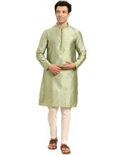 Amodh By Kisah Men’S Art Silk Regular Fit Solid Kurta | Festive Ethnic Kurta (Olive, 42)