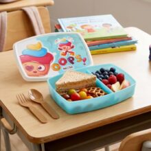 Nayasa Witty Deluxe Mini 2 Compartment Lunchbox | BPA Free and Food Grade Plastic Tiffin | Cupcake Print | 450 ML | Blue
