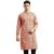 Amodh By Kisah Cotton Blend Rose Pink Kurta For Men, Full Sleaves, Knee Length, Straight, Regular Fit, Mandarin Collar, Geometric Embroidered Mirror Work Ethnic Casual