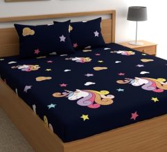 Deepika Imports 240 Tc Polycotton King Cartoon Fitted (Elastic) Bedsheet(Pack Of 1, Blue)