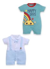 BABYGO Baby Half Sleeve Rompers 100% Cotton Rompers for New Born Baby Boys|Daily Suits for Baby Boys & Girls| 0X3M|SKY-GREEN|Onesies| Infant Clothes | Pack of 2