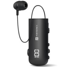 Portronics Harmonics Klip 7 Retractable Bluetooth Calling Earphone, In Built ENC,Upto 30 Hour Playback,Vibration Prompt,Strong Clip,HD Clarity Mic, LED Battery Display, BT V5.4, Type C Charging(Black)