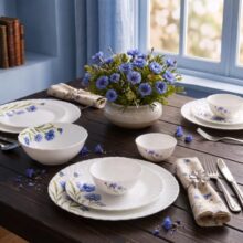 La Opala Novo Opalware Dinner Set, 35 Pcs for Family of 6, Floral Fountain