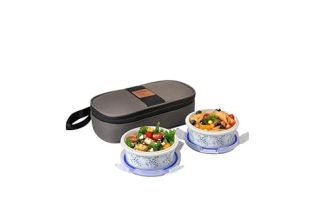 Cello Opalware Mosaic Rose Lunch Box With Jacket | Leak-Proof & Thermal Resistant | Microwave Safe & Dishwasher Safe | 2 Container With Lid 300Ml Each | Set Of 2