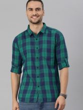 Here&Now Men Checkered Casual Green Shirt