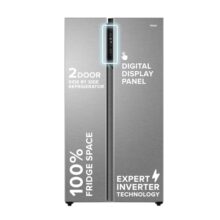 Haier 596L 3Star 2 Door Side By Side Frost Free Refrigerator|100% Convertible|Expert Inverter|Digital Display Panel|Twist Ice Tray|Deo Fresh Technology (Hes-690Ss, Shiny Silver)