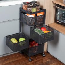 CELLO Kitchen Pro Trolley with Wheels | Storage Organizer & Kitchen Accessories Items for Kitchen Storage Rack Square Design Fruits & Vegetable Onion Cutlery | Multi-Purpose Trolley | (Black,Layer 4)