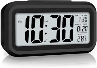 Zentro Digital Alarm Clock With Large Display, Smart Night Sensor & Snooze Function, Led Desk Clock With Date Temperature Calendar, Battery Operated Bedside Table Clock (Black)