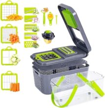 22 In 1 Vegetable Chopper With Container And Interchangeable Blades, Manual Food Cutter With Hand Protector
