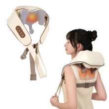 Robustt Neck and Back Massager with Heating Mode, Massager for Body Aches and Pains Relief, Electric Wearable 6D Cervical Neck Massage Machine for Deep Tissue Neck, Back, Waist and Legs – Beige