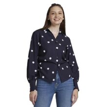Spykar Women Black Cotton Regular Fit Full Sleeve Printed Shirt