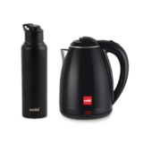 CELLO Pluto Quick Boil Stainless Steel Electric Kettle 1.5L + Sippa Steel Water Bottle 1000ml Combo | Double Wall Cool Touch Outer Body, Auto-Shut Off Protection |Electric Kettle For Boiling Hot Water
