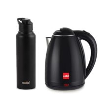 CELLO Pluto Quick Boil Stainless Steel Electric Kettle 1.5L + Sippa Steel Water Bottle 1000ml Combo | Double Wall Cool Touch Outer Body, Auto-Shut Off Protection |Electric Kettle For Boiling Hot Water