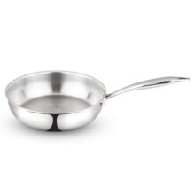 Borosil Cookfresh Tri-ply Stainless Steel Frypan with Handle | Gas, Induction Compatible | SS304 Food Grade Steel Frying Pan | Even Heat Distribution | Dishawasher Safe | 5 Year Warranty (2.3 L)