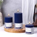 ASIAN AURA Ribbed Pillar Candles – Pack of 3 | Scented Candles for Home Decor, Gifting & Festive Use | Long Burn time up to 36hrs | Clean-Burning Wax & Smokeless Flame (Classic Noir)