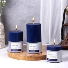 ASIAN AURA Ribbed Pillar Candles – Pack of 3 | Scented Candles for Home Decor, Gifting & Festive Use | Long Burn time up to 36hrs | Clean-Burning Wax & Smokeless Flame (Classic Noir)
