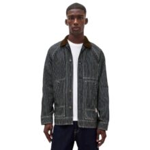 Men’s Striped Raglan Sleeve Oversized Jacket, Navy, M