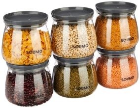 Amazon Brand – Solimo Plastic Storage Jar and Container Set I Air Tight & BPA Free Containers for Kitchen Storage Set I Grocery Kitchen Container Set I Multipurpose Jar, 800 Ml Each, Set 6, Grey
