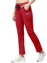 Pinkmint Women’s Cotton Track Pants with Both Side Pockets | Elastic Waist & Drawstring | Regular Fit | Lounge, Gym & Casual Wear Red