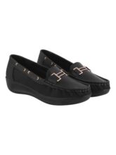 Shoetopia Upper Buckle Detailed Black Loafers for Girls & Gilrs-EU36