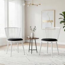 Amazon Brand- Solimo Iron Chair with Cushioned Seat | Comfortable & Plush Seating | Rustic Finish | Durable Metal Frame | Ideal for Living Room, Dining & Bedroom | Set of 2 | White