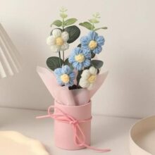 MPROW 1pcs Artificial Crochet Flower Bouquet/Artificial Flowers Bunch/Crochet Flowers Bouquet/Crochet Flowers/Flowers Bouquet Gift for Girls Home Decor,Gifting,etc. (Pink Daisy Bouquet)