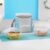 Larah Glassware Vogue Blue Borosilicate Glass Lunchbox with Bag | Microwave & Dishwasher Safe, Leakproof | Tiffin for Office, School, College (320ml Vertical)