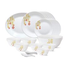 Larah by Borosil – Tiara Series, Pebbles, 33 Pcs, Opalware Dinner Set, White