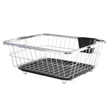 Kuber Industries Stainless Steel Dish Rack for Kitchen | Vessels Organizer Stands with Handle | Spoon Holder & Draining Tray Included | 17×22 Inch