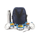 Signoraware All Steel Fusion Jumbo Stainless Steel Lunch Box | Airtight & Leakproof | Ideal For Office, School, Travel & Outdoor Use (500Mlx2 + 350Ml + 1 Ltr | Set Of 4 | Tblue)