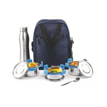 Signoraware All Steel Fusion Jumbo Stainless Steel Lunch Box | Airtight & Leakproof | Ideal For Office, School, Travel & Outdoor Use (500Mlx2 + 350Ml + 1 Ltr | Set Of 4 | Tblue)