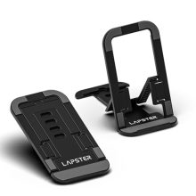 Lapster Black Desktop Foldable Mobile And Tablet Holder, Designed With Abs Material, Offers Multiple Viewing Angles And Features Anti-Slip Strips For Added Stability-Black.