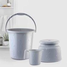Cello Petal Bathroom Set | Sturdy And Durable | Lightweight And Rigid | Easy To Clean And Attractive Design | Small Set Of 3, Light Grey