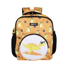 Amazon Basics Trendy and Spacious Mic Dino Theme Kids Backpack | Comfortable Padding | 14 Inches (Orange)