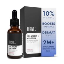Thriveco 10% Vitamin C Face Serum | Brightens Skin & Helps Reduce Dark Spots | With 33 Kda + 5 Kda Hyaluronic Acid | Boosts Hydration & Glow | For Men & Women | 30 Ml